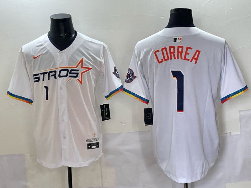 Men 2025 Houston Astros #1 Correa White Four generations Joint Name Nike MLB Jersey style 03